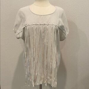 Chico's Cream Textured Fringe Shirt Sz XL